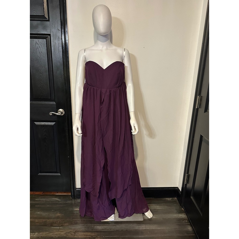JJ House Purple Sweetheart Strapless Maxi Jumpsuit Formal